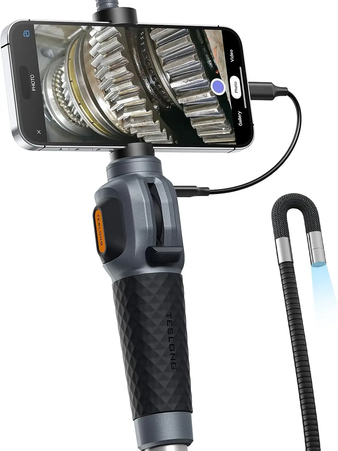 Teslong USB-C 2-Way Articulating Borescope, 5ft Cable Auto/Plumbing Diagnostic Tool with 8 LEDs, Flexible Snake Scope for Home Inspection, Compatible with iPhone 15+ & Android