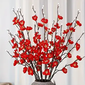 10 Plum Artificial Branches with Long Stems, Vibrant Floral Arrangement for Home Office Wedding Party Decor, Table Restaurant Garden Decoration, Artificial Plants