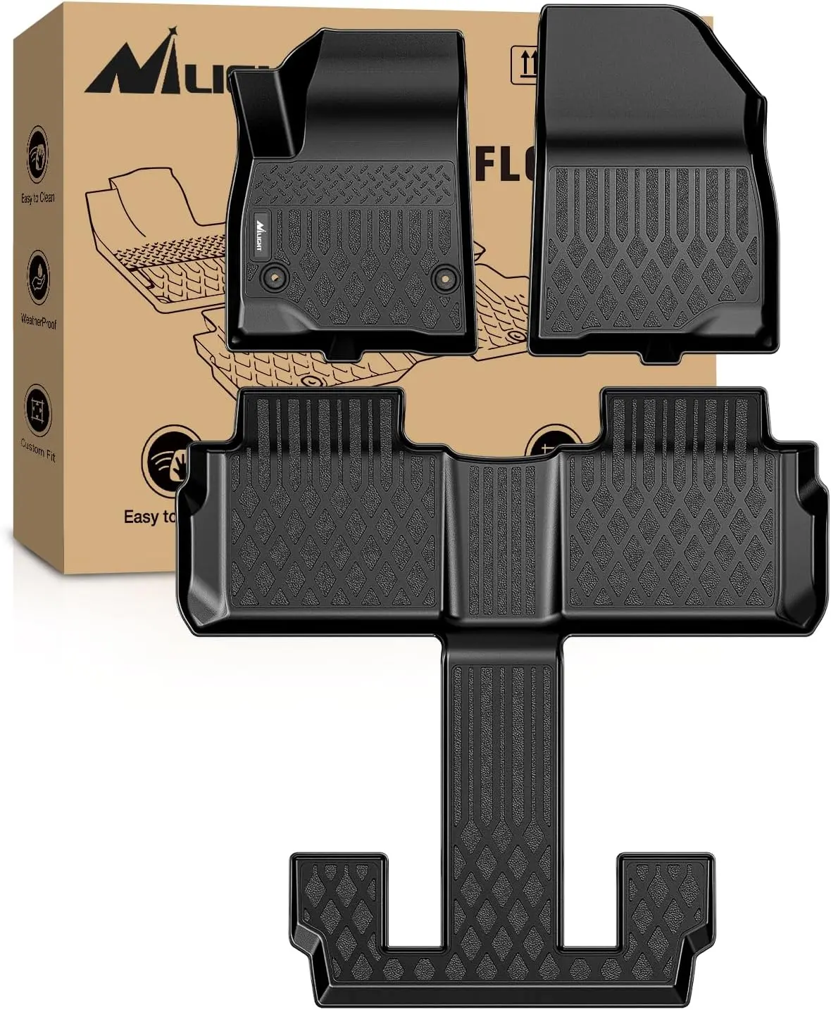 Nilight Synthetic Heavy-Duty Car Floor Mats with Clips - Anti-Slip, Waterproof, All-Weather Liners for 2017-2022 GMC Acadia (Bucket Seats), Automotive Car Accessory, Father's Day Gift
