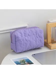 Large Capacity Candy Color Makeup Bag, Embroidered Flower Design, Portable Toiletry Pouch, Handbag for Women, Storage Organizer