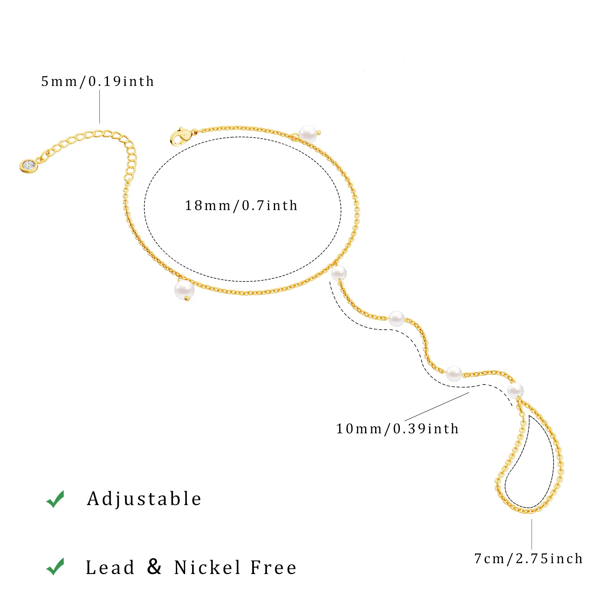 Tewiky Dainty Hand Chain Bracelet For Women|Waterproof Ring Chain Body Jewelry Simple Cute Daily Bracelet