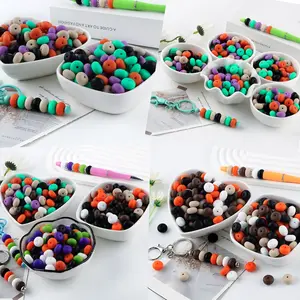 30pcs 14mm Silicone Abacus Bead Set, Halloween Colors Perfect for DIY projects like Halloween-themed bracelets, necklaces, keychain pendants, accessories.