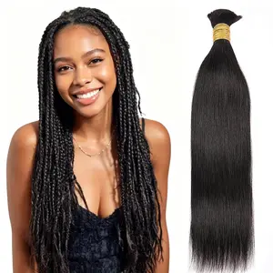 Human Braiding Hair for Boho Braids 100g Straight Bulk Boho Human Hair for Braiding No Weft 12A Human Hair Extensions for Boho Braids 1 Bundles/Pack Natural Black for Black Women Bohemian Style Braiding Beginner Friendly