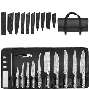 MOSFiATA 17-piece kitchen knife set - Japanese stainless steel kitchen knives, equipped with an Oxford cloth storage bag and knife sharpening rod. It can be washed in the dishwasher and is suitable for outdoor use.