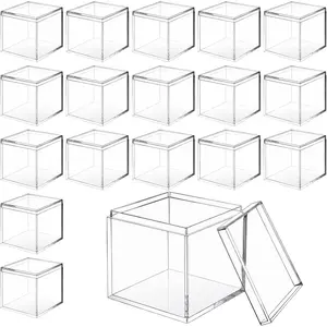 18 Pack  Boxes Clear Cube Small Square Storage Box with Lid  Display Small Container Clear Candy Cubes for Candy  Display(2.6 x 2.6 x 2.6 Inch)