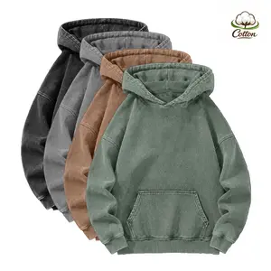 Men’s heavyweight acid-wash pure cotton hooded sweatshirt; women’s and men’s same style, suitable for autumn and winter wear.
