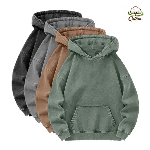 Men’s heavyweight acid-wash pure cotton hooded sweatshirt; women’s and men’s same style, suitable for autumn and winter wear.,back to school,back to school shopping