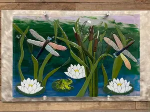 POND DANCE  24"x40" Fused Glass Art wall hanging with aluminum mount