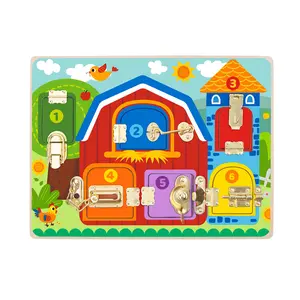 TOYSTER'S Wooden Montessori Latches Board – Farm-Themed Lock & Latch Activity Toy for Toddlers & Kids