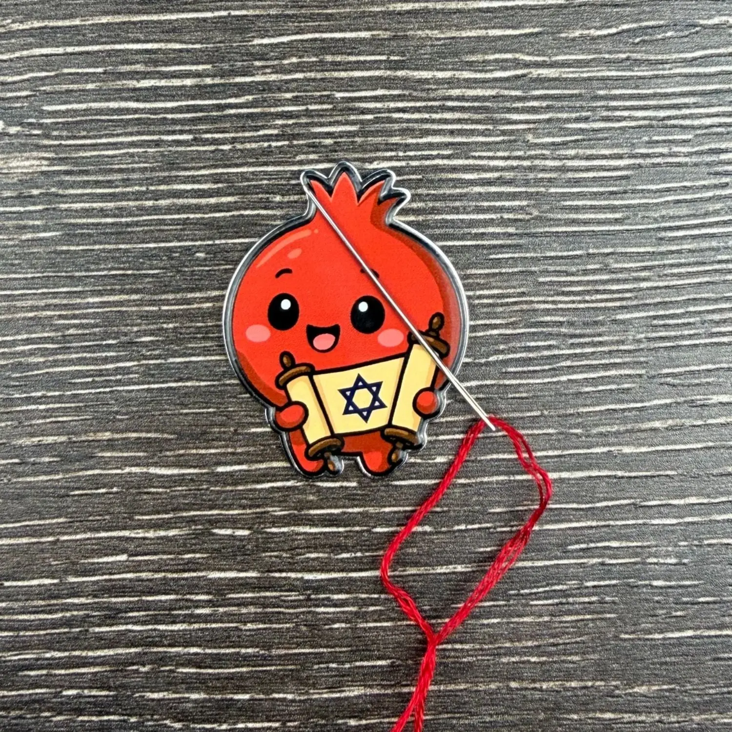 Rimon the Learned Chibi-Inspired Metal Pomegranate Magnetic Needle Minder, 1.5 in Enamel Sewing Accessory, Craft Sewing Tool, Sewing Accessories
