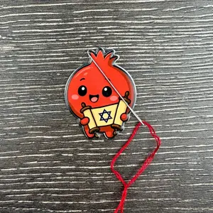 Rimon the Learned Pomegranate Needle Minder Magnetic Needle Holder 1.5" Enamel Sewing Tools for Crafts and Sewing Supplies