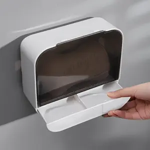 1pc Bathroom Soap Holder, Flip Lid Soap Storage Box, Wall Mounted No Punch Soap Dish With Drain, Soap Tray, Soap Saver