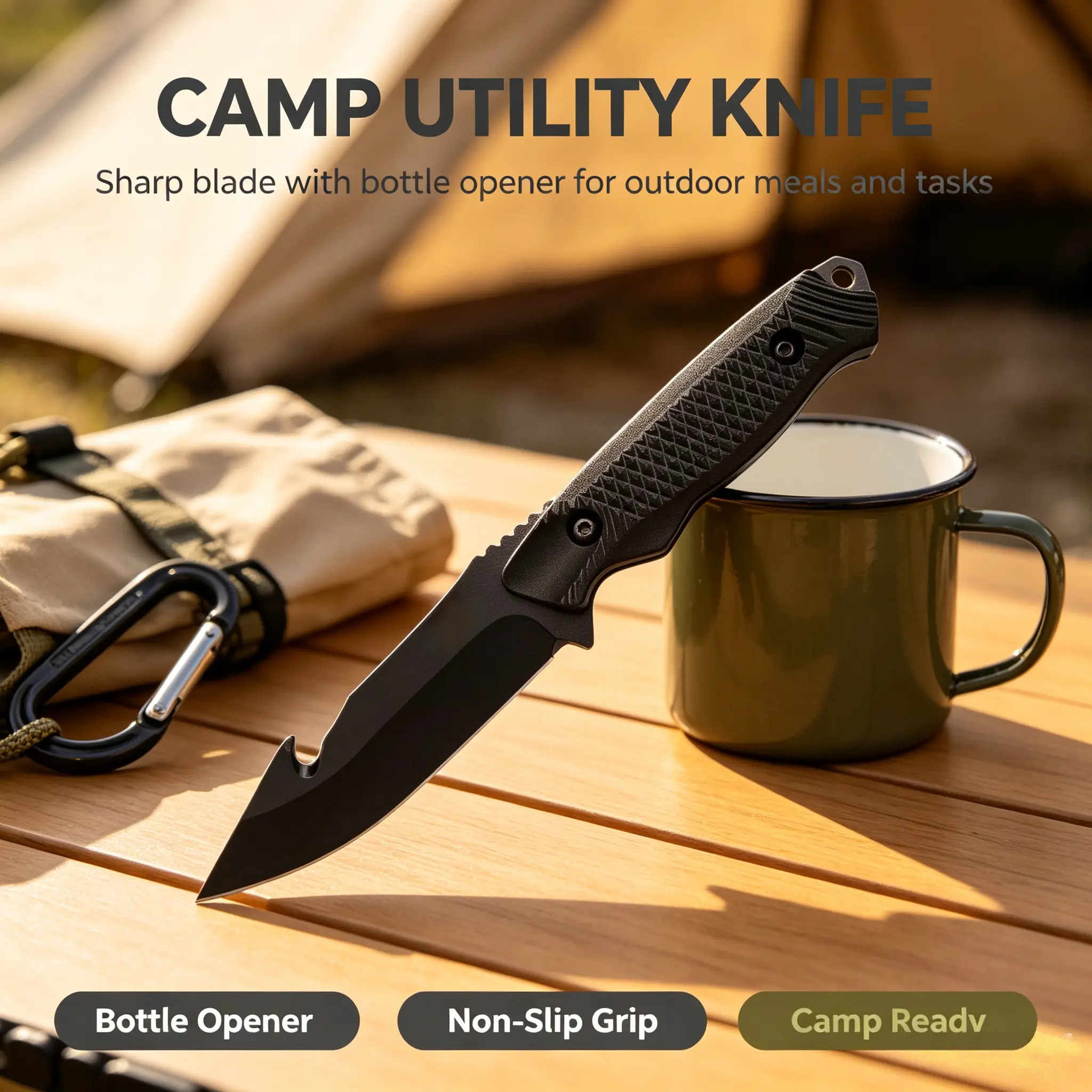 Outdoor Survival Fixed Blade Knife with Gut Hook - High Hardness Sharp Stainless Steel Blade, Ergonomic Non-Slip Textured Handle, Wear-Resistant Sheath - Heavy-Duty EDC Tactical Tool for Camping, Hunting