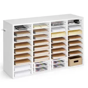 VEVOR Literature Organizer, 36 Compartments Office Mailbox with Detachable Shelves, Wooden Mailbox Sorter with Particle Board, Countertop Office Home Storage Organizer for File, Document, Paper, White