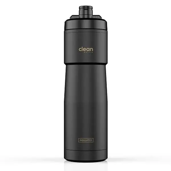 The Clean Hydration Co Sport 23 Insulated Bike Water Bottle with Easy Clean Nozzle & Easy Squeeze for Cycling Matte Black 23oz
