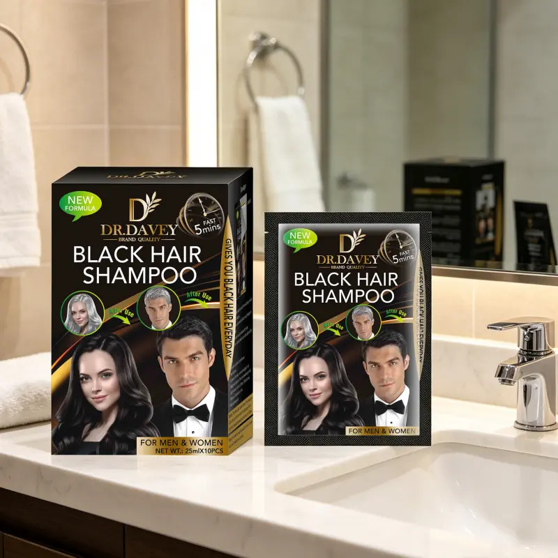 Box Set 25ml x 10PCS Black Hair Dye Moisturizing Hair Cleaning Care Dyeing Hair Care Shampoo Hair Coloring Shampoo