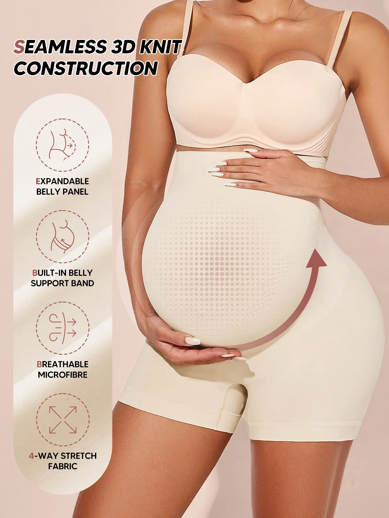 Maternity Over Belly Support Shorts, Seamless 3D Knit Pregnancy Shapewear with Expandable Belly Panel & Built-in Support Band, Breathable 4-Way Stretch Microfiber, Pregnancy Must Haves, Maternity Clothing, Pregnancy Clothes