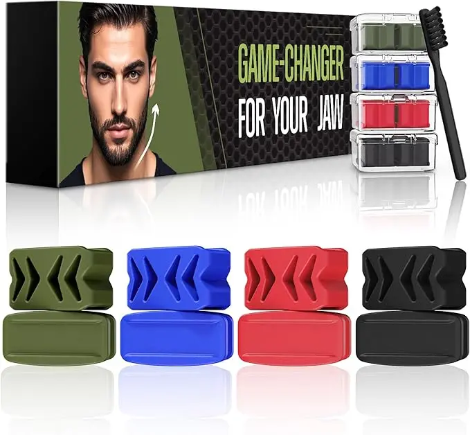 Jaw Exerciser for Women & Men, 4 Resistance Levels (8pcs) Jawline Shaper Exerciser, Jaw Trainer Double Chin Eliminator for Jawline Face Toning & Strengthening