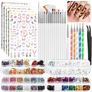 Nail Tools, Nail Art Brushes Set, Nail Art Dotting Tools, Nail Stickers, Butterfly Nail Art Sequins, Nail Foils, Nail Art Flakes Iridescent, Rhinestones For Nails Design, Nail Art Kits springtok