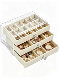 Large Capacity Multi-Layer Velvet Jewelry Box, Ring Necklace Earring Organizer, Home Display Case, Decorative Storage Container
