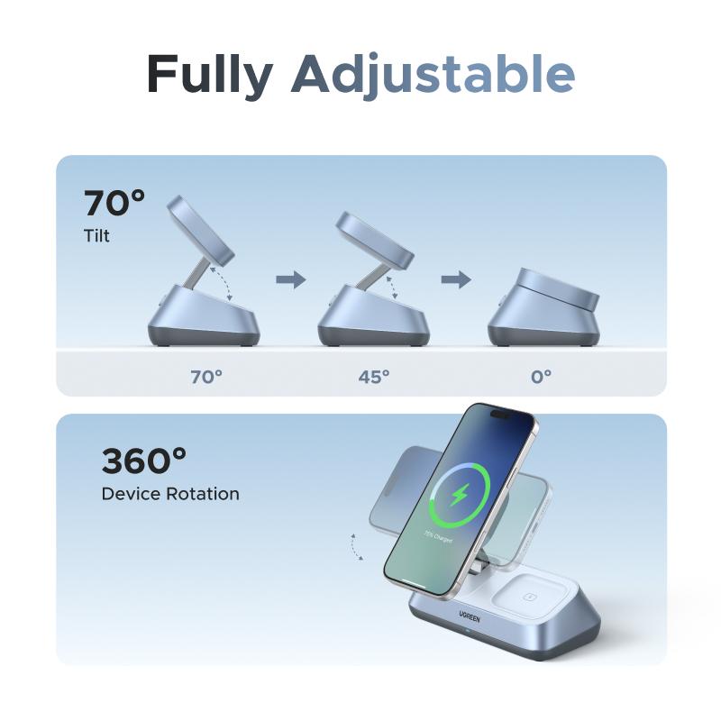 UGREEN 25W Qi2 Certified 3-in-1 Magflow Wireless Charging Stand, Magsafe Fast Wireless Charger for iPhone 17/16/15/14/13/12, AirPods and Apple Watch, Desk Stand with Adjustable Angle,（No battery）TikTokShopBlackFriday ,TikTokShopJumpstartSale