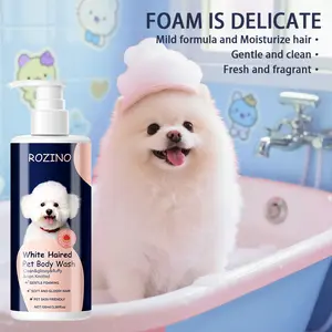 ROZINO White Haired Pet Body Wash 100ml Clean Glossy Fluffy Non Knotted Gentle Foaming Soft Shiny Hair Pet Skin Friendly Formula Deep Cleaning Care 2 in 1 for All White Fur Pets Let Pets Play Outdoors Freely