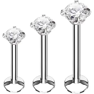 3PC Labret Tragus Cartilage 16G Studs - Internally Threaded Surgical Steel - Helix Lip Monroe Medusa Conch - Shiny CZ Crystal - Versatile Piercing Jewelry