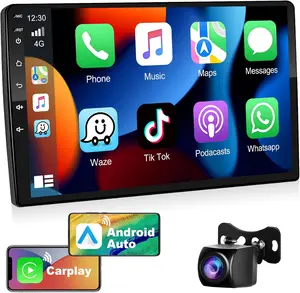 [2+64G] 10.1 Inch Wireless Carplay Double Din Android Car Stereo with Android Auto Touchscreen Android Radio Supports GPS Navigation, WiFi, RDS, Split Screen + Camera+MIC