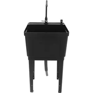 Home Laundry & Utility Sinks, Free Standing Laundry Sink Freestanding Washing Room Laundry Tub Sink with Faucet Drain Kit for Washing Room Basement Garage Garden Laundry Room (Black)