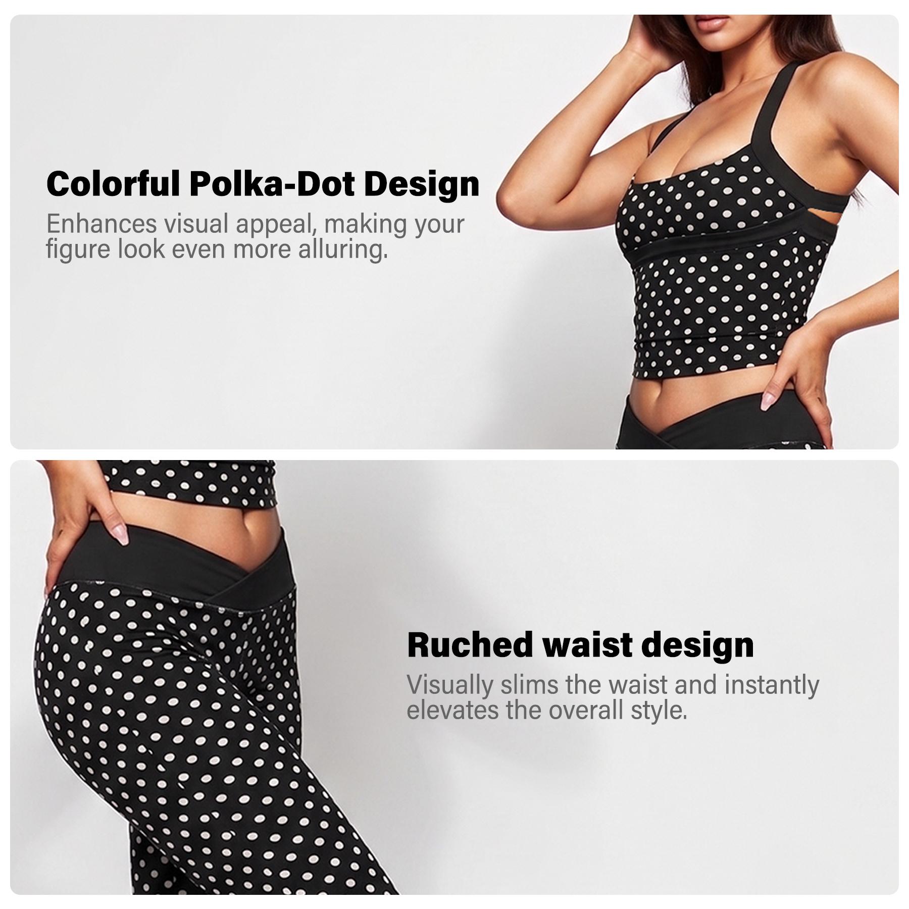 NVWA Matching Sets Women Polka Dot Halter Crop Top and Flare Pants 2 Piece Outfits Backless Criss Cross Bodycon Slim Fit Going Out Set High Waist Bell Bottom Trousers Y2K Party Club Wear Casual Outfit tiktokshopbacktoschool, Spandex, Lady