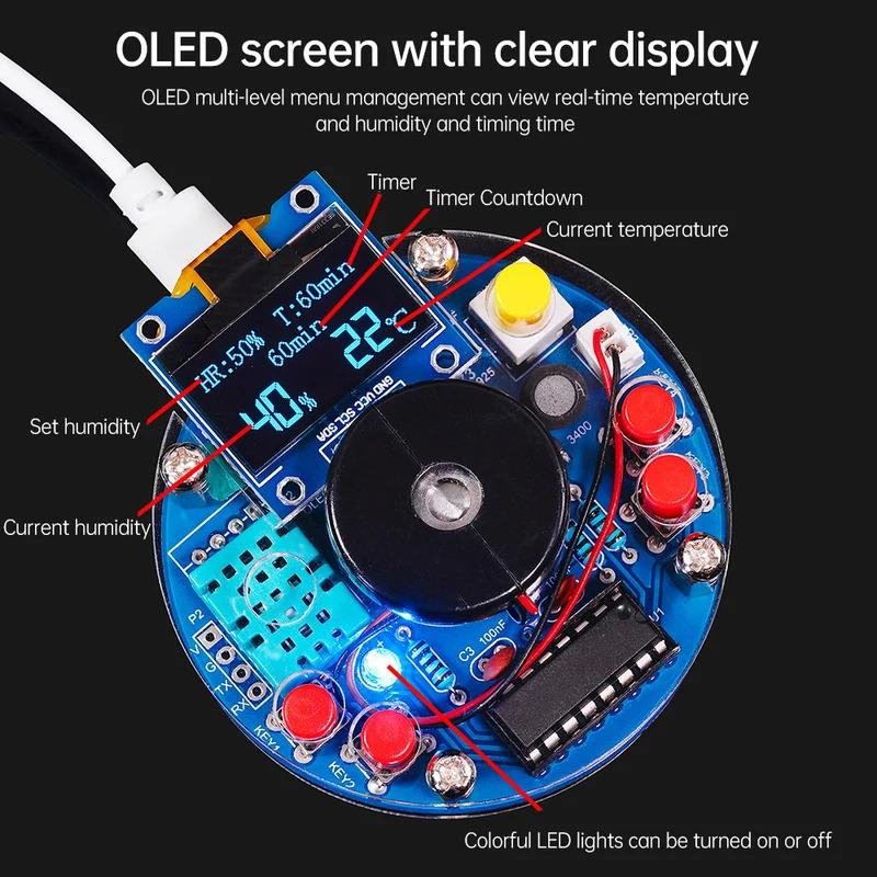 Diy USB Humidifier Mist Electronic Escape The Digital Age  Oled Display Temperature And Humidity Spray Circuit Board Manufacturing Welding Practice