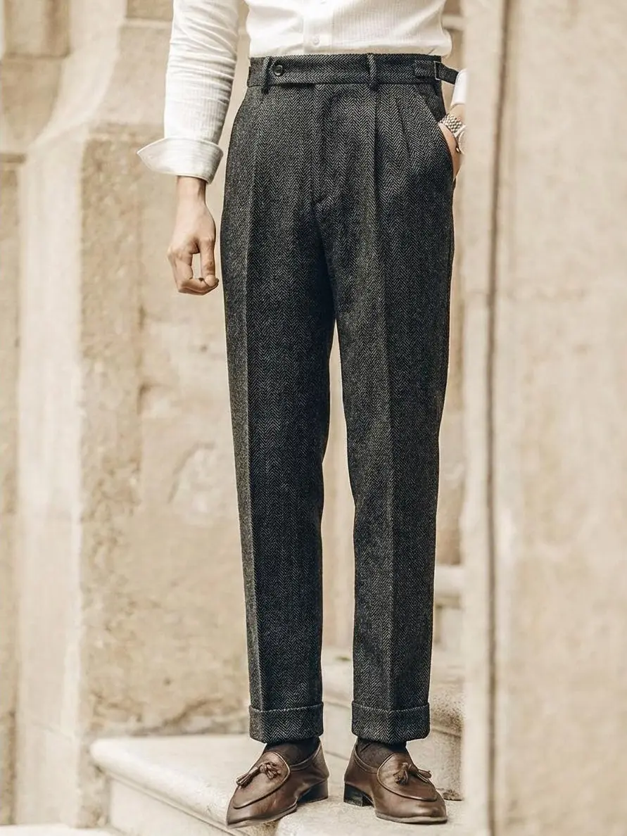 Mens Retro Tweed Herringbone Dress Pants Slacks Trousers Regular Fit Suit  Pants for Men - TikTok Shop