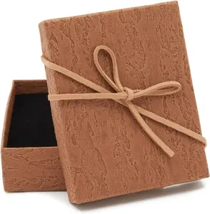 Jewelry Gift Boxes - 3.7 x 2.9 x 1.3 In, Kraft, Pack of 12 - Velvet Lined & Bow Lid Cardboard Necklace Box
