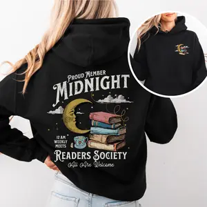 Midnight Readers Society Hoodie, Retro Bookish Hoodie, Cozy Hooded Sweatshirt, Book Lover Gift, Ideal for Book Clubs, Trendy Reader Hoodie