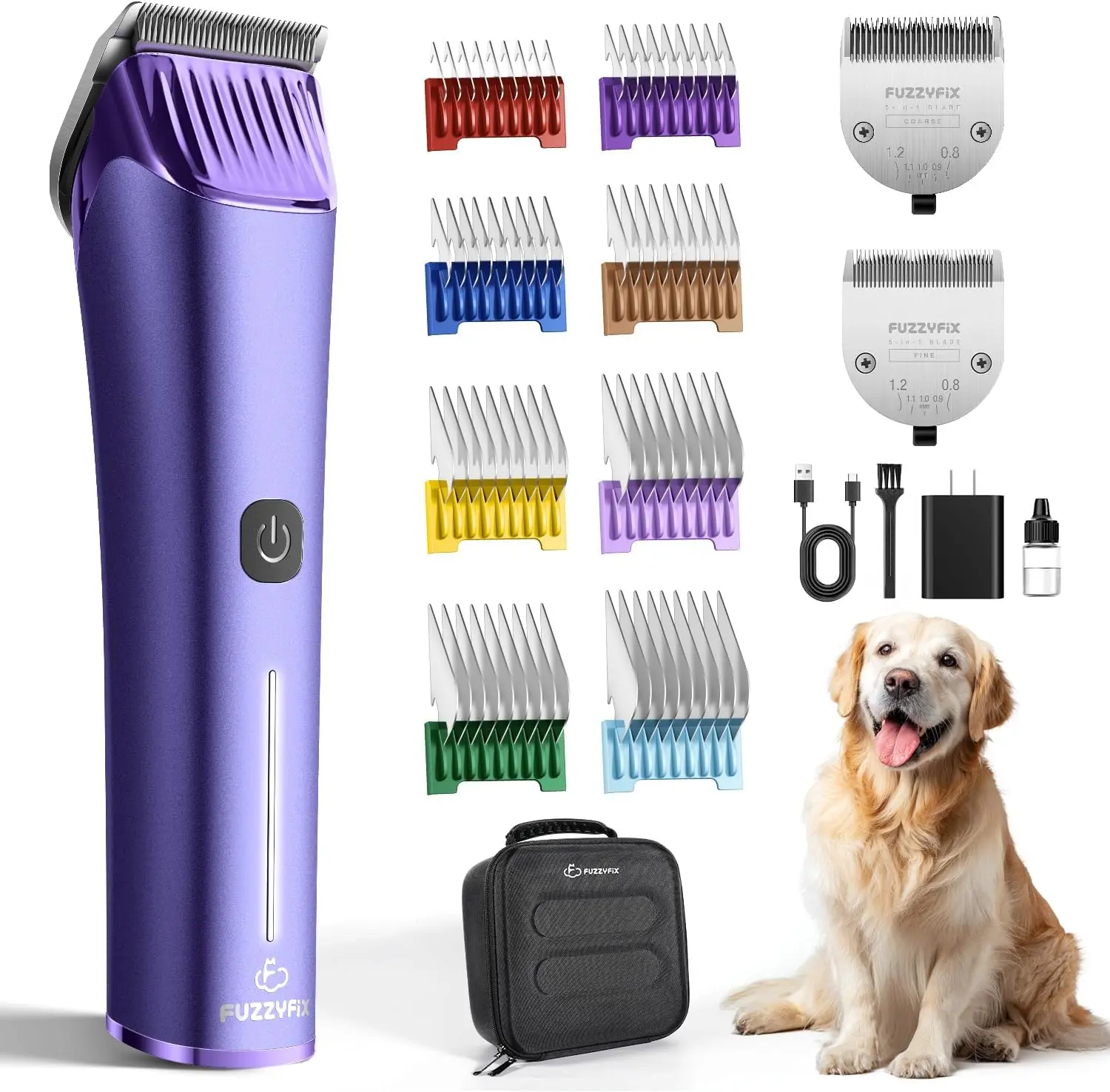 Professional Dog Grooming Clipper Kit, Cordless 2-Speed Trimmer with 5-in-1 Adjustable Blade, Replacement Blade, Detachable Metal Combs for Dogs, Horses Nova