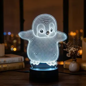 Little Penguin 3D Acrylic Night Light, Battery/USB Powered, 6-Color LED, Touch Sensor Ambient Lamp, Bedroom & Living Room Decor, Perfect Gift for Kids