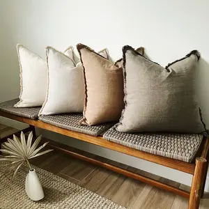 theHOMEmind Fringe Linen Pillow Covers, Soft Earthy Neutral Pillows, Modern Pillows, Soft Decorative Linen Pillow Case, Bohemian Pillow, Boho Throw Pillow