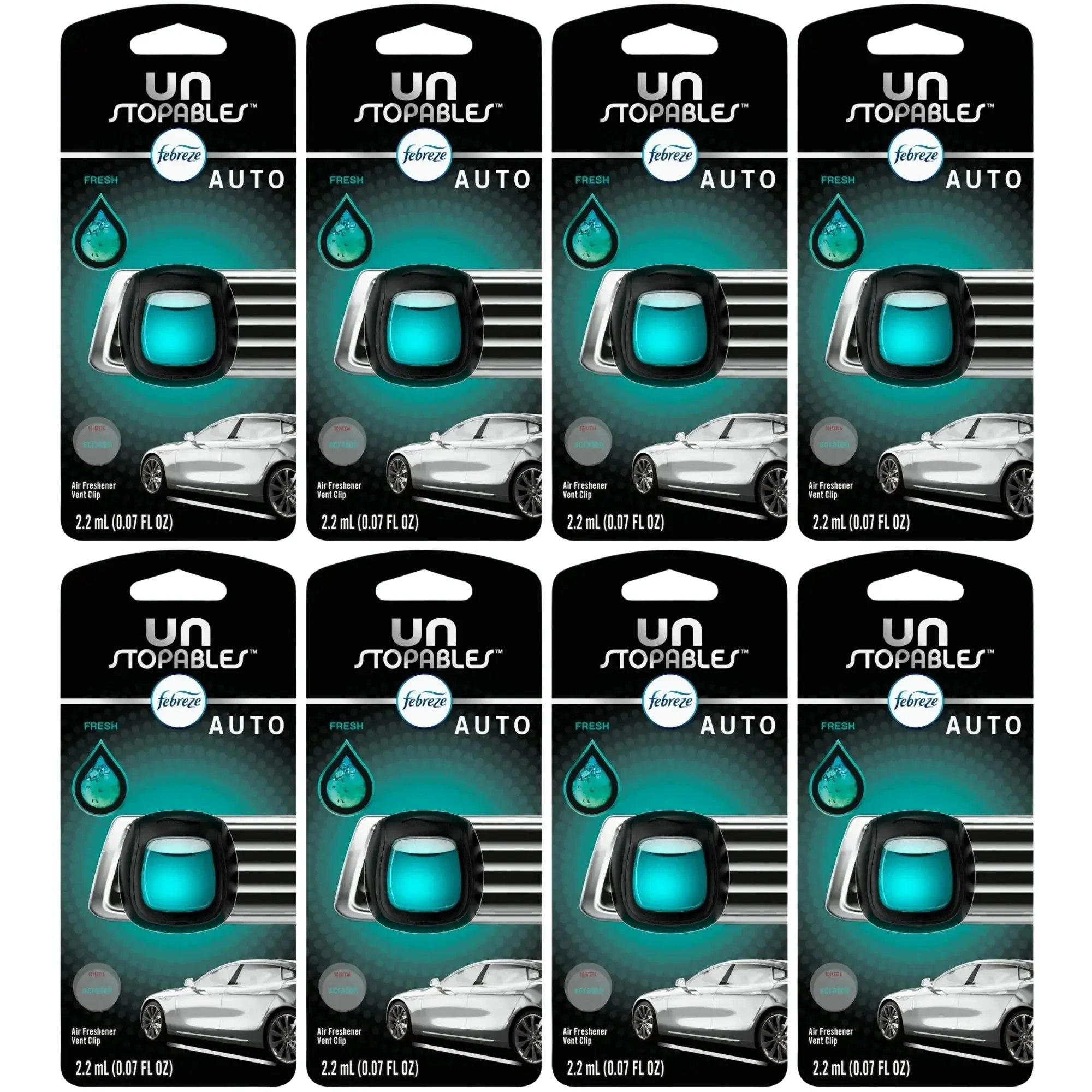 Pack of 8x Febreze Auto Car Vent Clip Air Freshener, Fresh, 1 Count