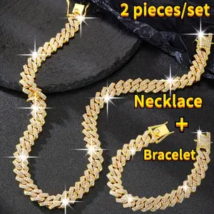 Diamond Cuban Chain Necklace and Bracelet Set - Neutral Punk Style, Y2K Hip Hop Jewelry|     September Birthstone, Luxury Gift