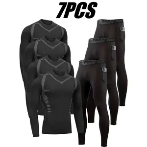 7pcs Men's Quick-Dry SPF 50+ Full Fitness Suit Set with Moisture-Wicking Tight-Fit Training Pants, High-Elasticity 4-Way Stretch, UPF 50+ Sun Protection, Lightweight Breathable,  Basketball, Swimming, Beach Sports,Summer Athletic Tracksuit Set