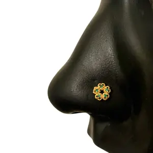 Statement Gold Mini Jade Flower Nose Stud, Nose Rings for women, L-shape, Cork shaped Nose Rings, Nostril Piercing, Hypoallergenic Nose Jewelry, 20 gauge Nose Rings