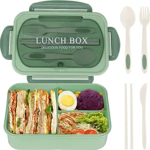 Leak-Proof Lunch Box, Adult Lunch Box, Comes with Cutlery, Microwaveable, Compartmentalized, Green Silicone Lunch Container, Suitable for School, Work, and Outdoor Dining, Outdoor Lunch Box | Compartment Lunch Box | Safety Lock Cover