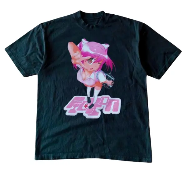 Cute Pink Anime Girl T-Shirt, Kawaii Chibi Graphic Tee, Retro Japanese Aesthetic Shirt- Vintage Graphic Tee - Unisex Menswear & Womenswear - Streetwear Tops - Casual Cotton Crewneck Shortsleeve Tshirt