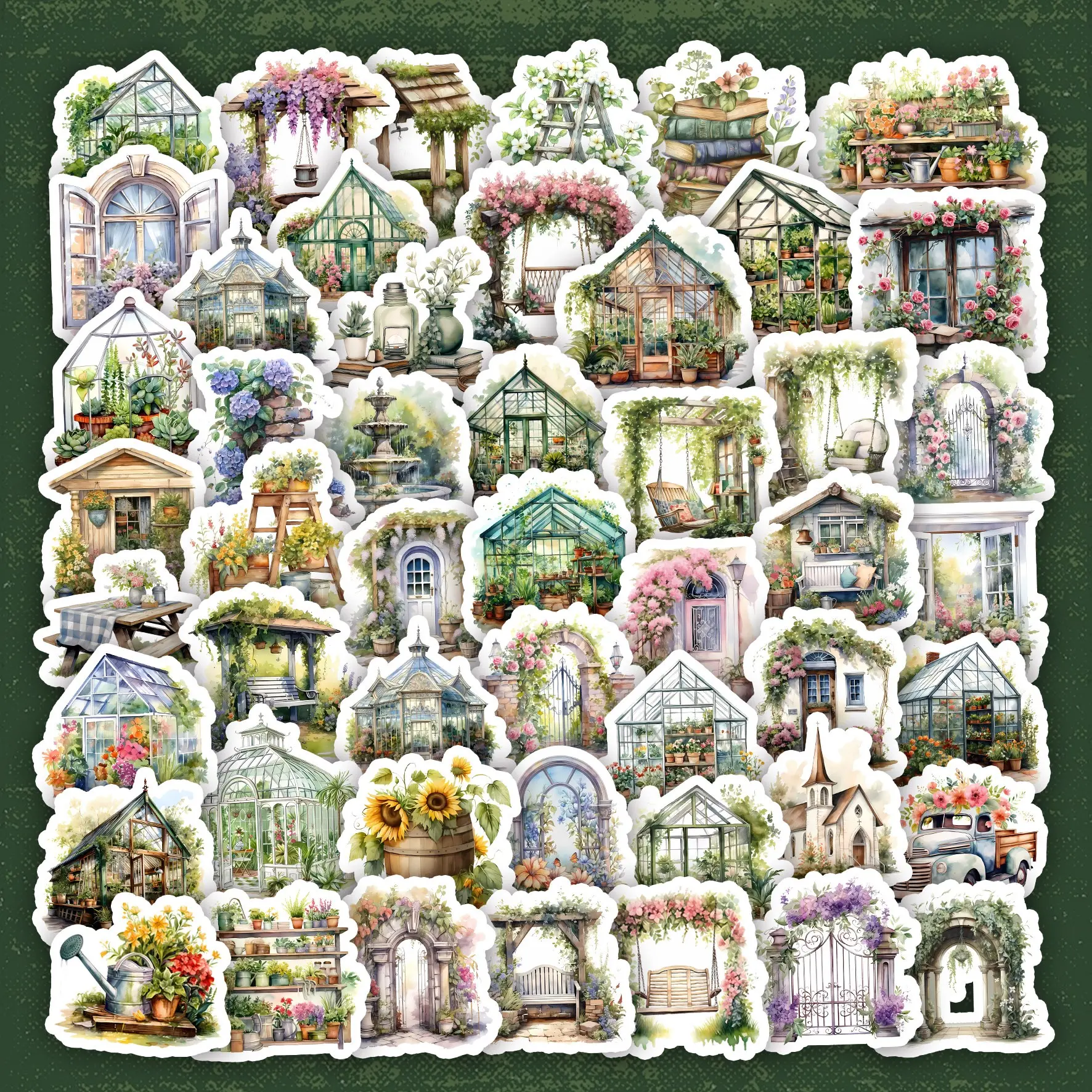50Pcs Greenhouse Stickers Pack, Waterproof Durable Sticker Vintage Garden & Floral Greenhouse Vinyl Decals for Laptop, Water Bottle, Journal & Scrapbook, Gardener Lover Gift, Floral Pattern Sticker