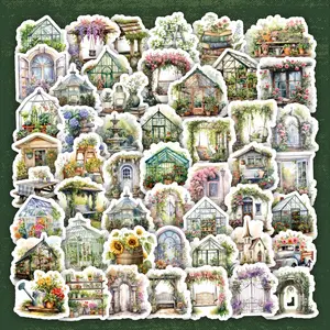 50Pcs Greenhouse Stickers Pack, Waterproof Durable Sticker Vintage Garden & Floral Greenhouse Vinyl Decals for Laptop, Water Bottle, Journal & Scrapbook, Gardener Lover Gift