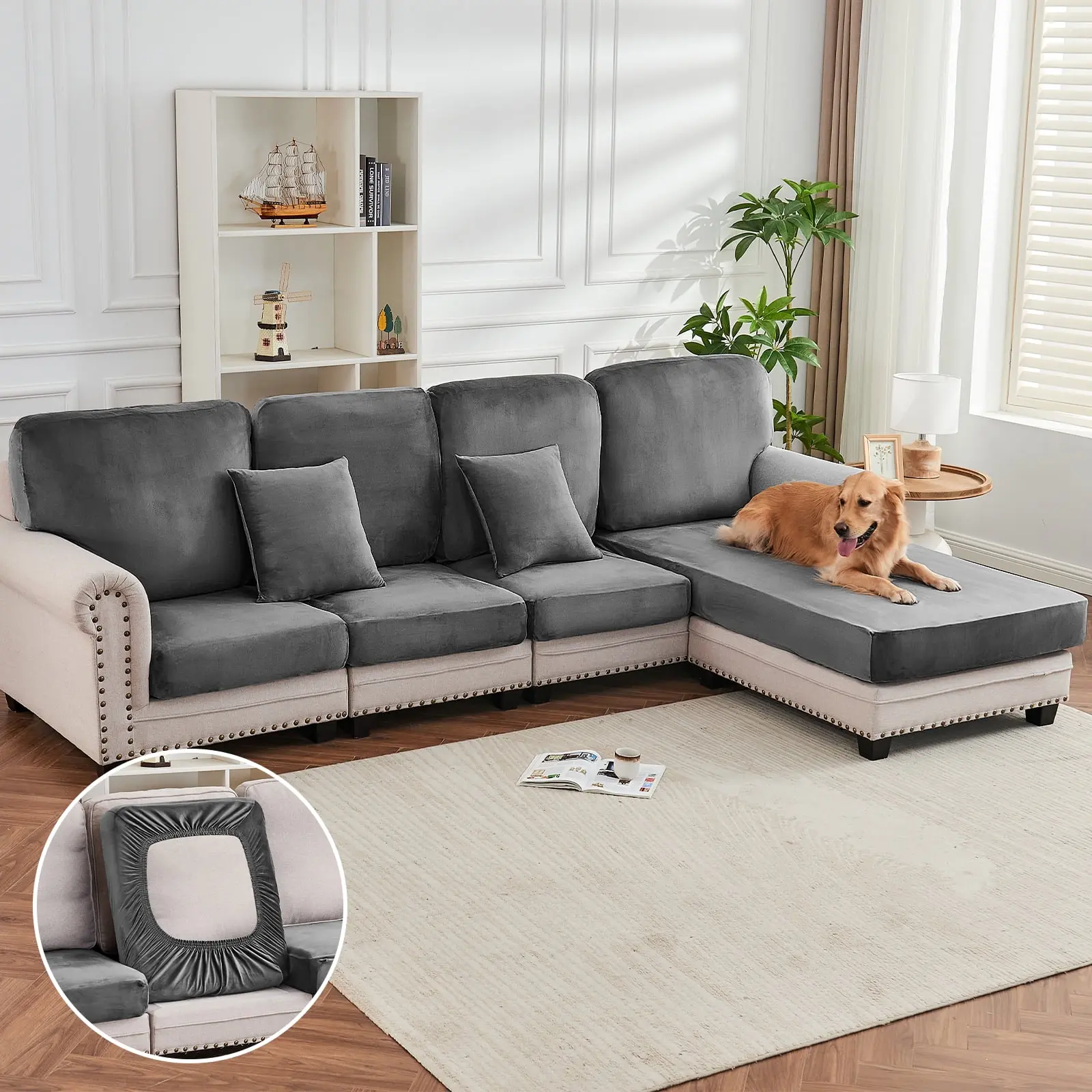 TAQUE Elastic Sofa Slipcover - Tightly-Woven Plush Protector, Stretch Machine-Washable Universal Cushion Cover, Couch Cover for Sofa (Fits Up to 19.6-29 in Width),back to school,dorm essentials,home decor,home essentials