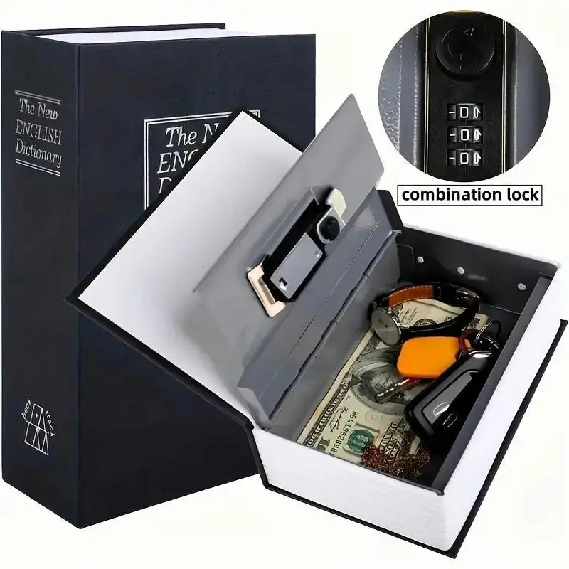 Book Money Box with Password Lock, 1 Count Hidden Secret Storage Box, Safe for Cash, Jewelry, Passports, Valuables, Secure Lock Box for Home, Office, Travel, Mechanical Box
