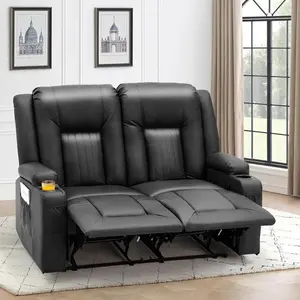AECOJOY Furniture Recliner Loveseat with/whithout Console Bluetooth Speakers USB Ports 4 Cup Holders 2 Side Pockets Ergonomic Upholstered Waterproof PU Leather Home Theater Sofa Bed