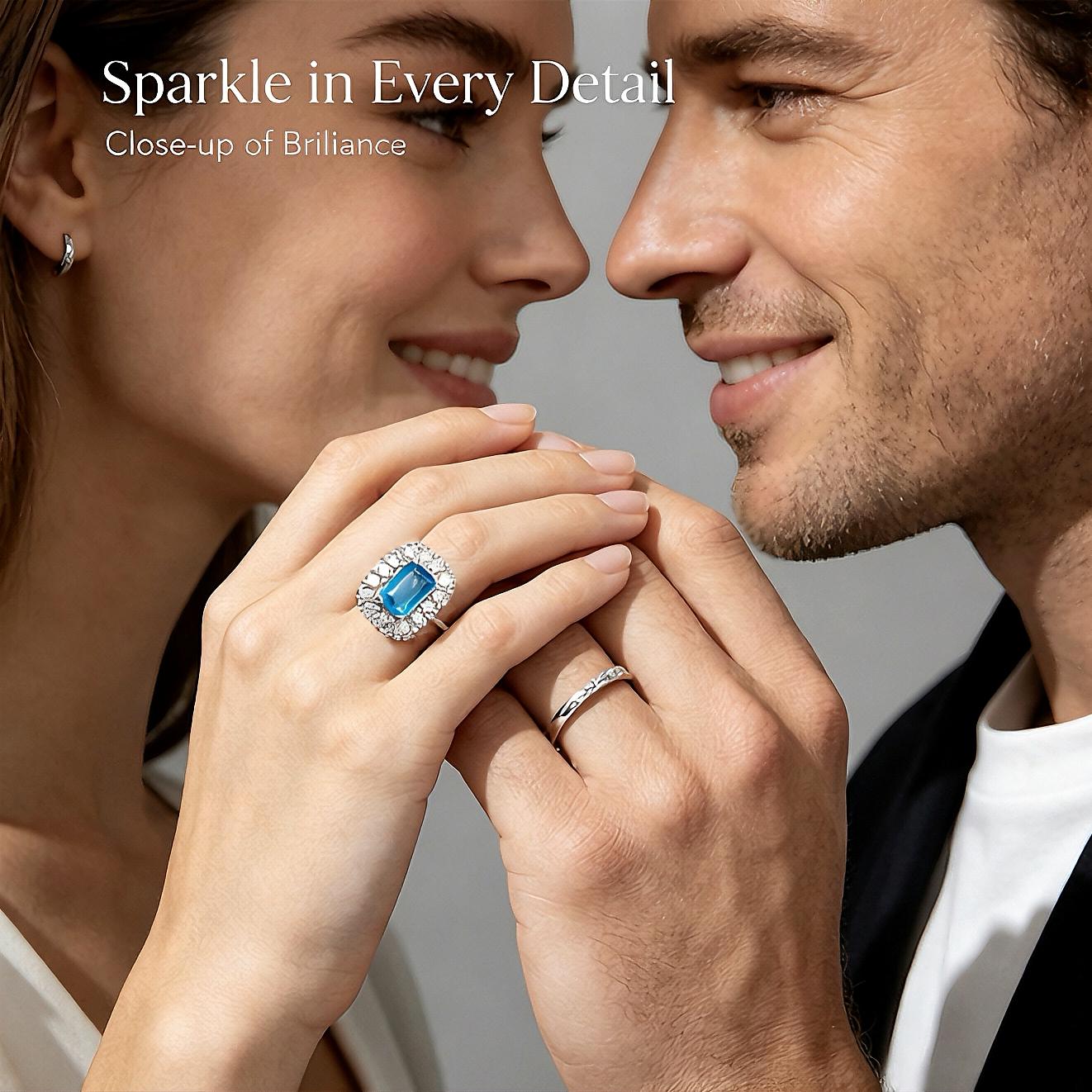 Solitaire Ring, Women's Adjustable Multi-Row Eternity Ring, Copper Plated Silver Finish, Blue Synthetic Zircon, Vintage Costume Jewelry, Classic Engagement Matching Band, Ideal For Banquet & Birthday Gift, Eternity Band Ring, Romantic Vintage