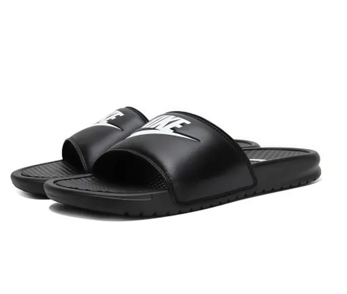 Unisex Classic Open Toe Slide Sandals Solid Black Single Strap Letter Print Lightweight EVA Slip On Slippers Non Slip Casual Footwear For Beach Shower Daily Walking